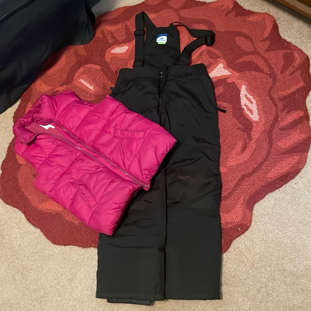 Girls ski bibs and puffer vest sz 10/12